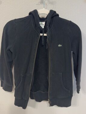 Lacoste Black Hooded Zip-Up Sweatshirt with Green Crocodile